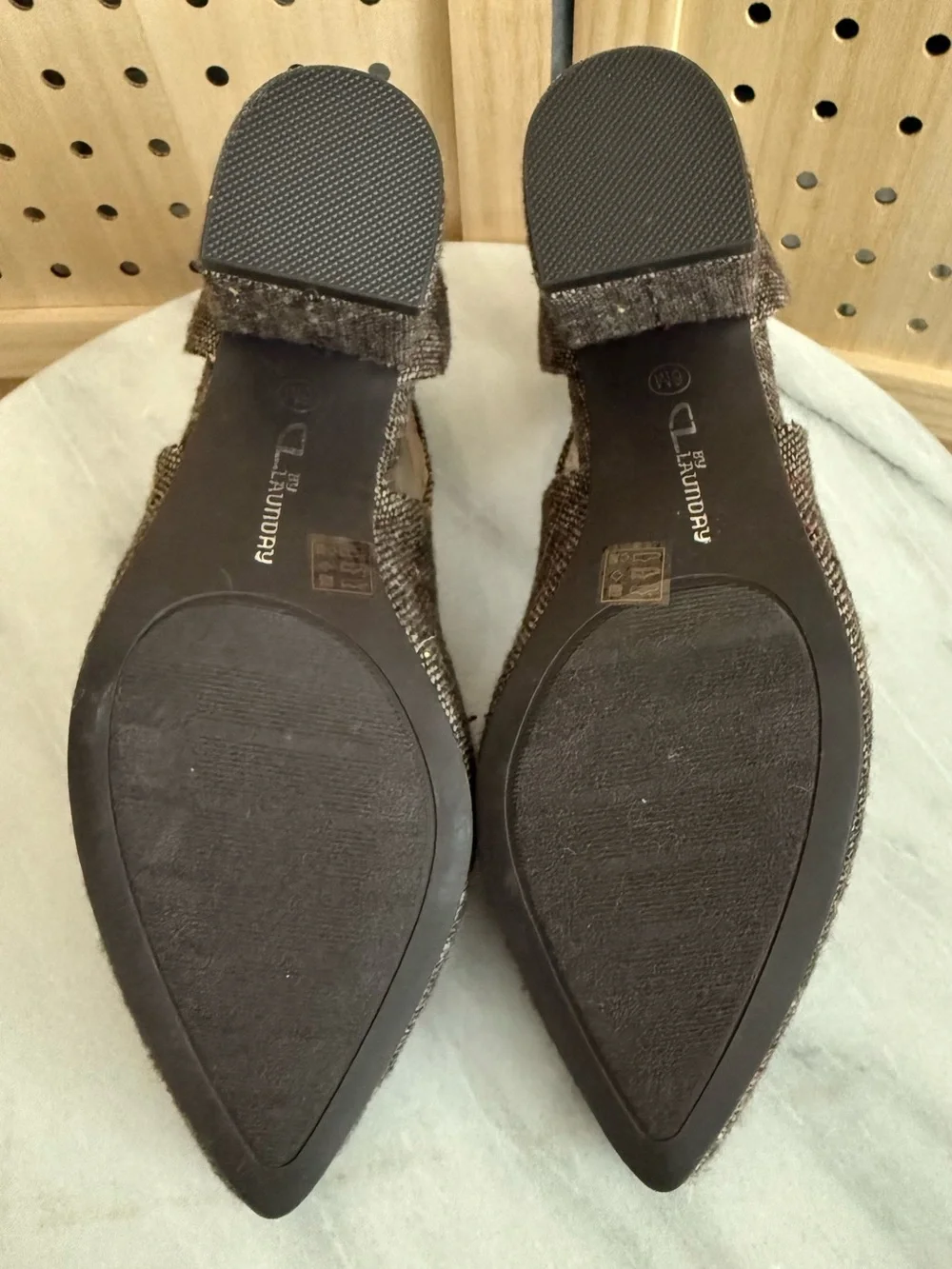 CL by Laundry Brown Tweed Pointed-Toe Slingback Heels